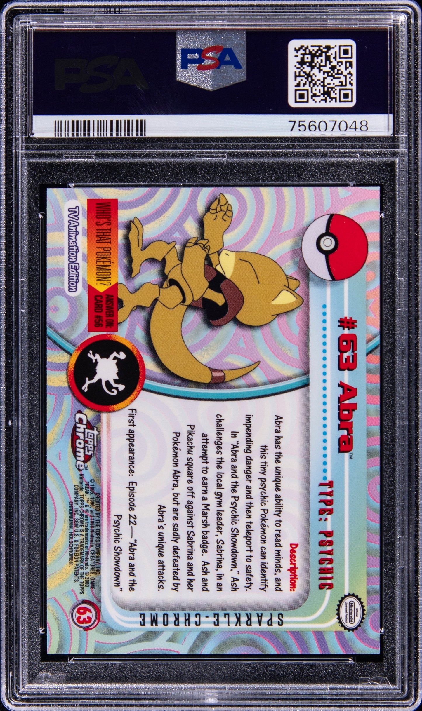 2000 TOPPS CHROME POKEMON SERIES 1 SPARKLE #63 ABRA PSA 10 GEM MINT lowpopping 2000 TOPPS CHROME POKEMON SERIES 1 SPARKLE #63 ABRA PSA 10 GEM MINT lowpopping
