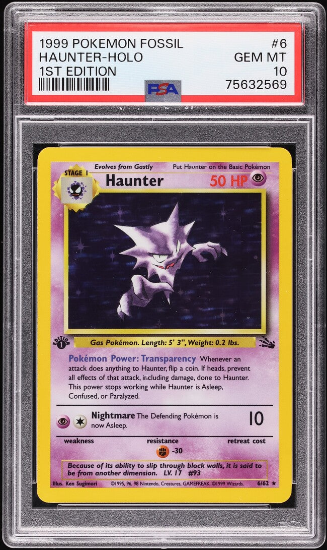 1999 POKEMON FOSSIL 1ST EDITION HOLO HAUNTER #6 PSA 10 GEM MINT