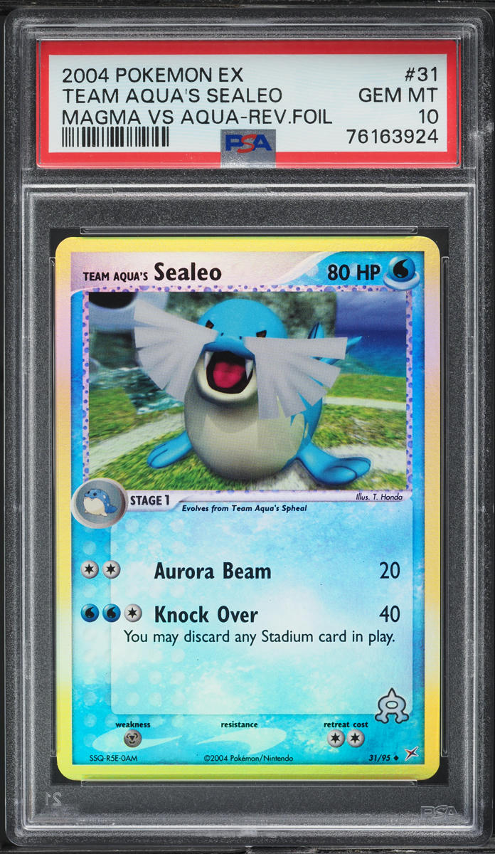 2004 POKEMON EX TEAM MAGMA VS AQUA REVERSE HOLO TEAM AQUA'S SEALEO #31 PSA 10