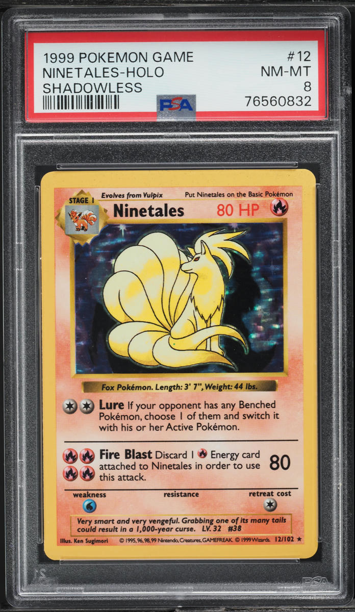 1999 POKEMON BASE SET SHADOWLESS HOLO NINETALES #12 PSA 8 NM-MT
