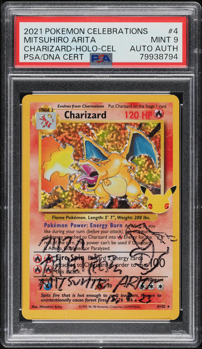 2021 POKEMON CELEBRATIONS CLASSIC BASE SET HOLO CHARIZARD #4 ARITA AUT ...