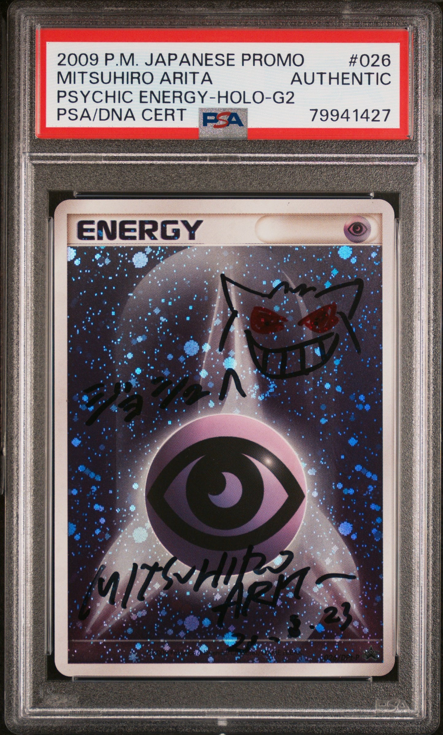 2009 POKEMON JAPANESE HOLO G2 PSYCHIC ENERGY ARITA AUTO #026 PSA AUTH