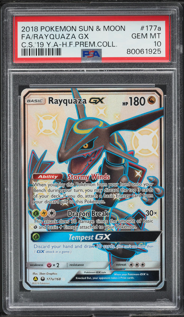 2018 POKEMON SM HIDDEN FATES PREMIUM SHINY RAYQUAZA GX #117A PSA 10 GEM MINT