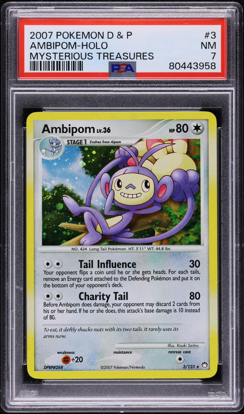 2007 POKEMON DIAMOND & PEARL MYSTERIOUS TREASURES HOLO AMBIPOM #3 PSA 7 NRMT