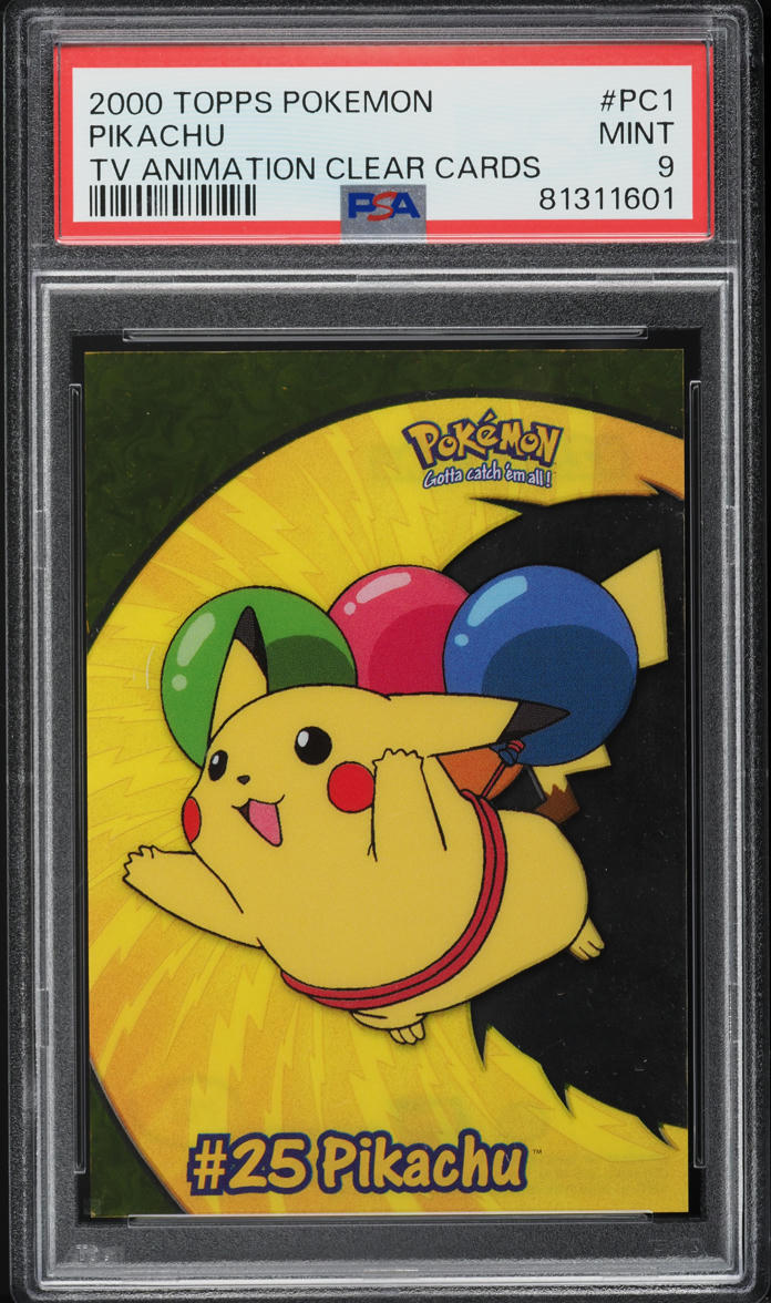 2000 TOPPS POKEMON TV ANIMATION CLEAR CARDS PIKACHU #PC1 PSA 9 MINT
