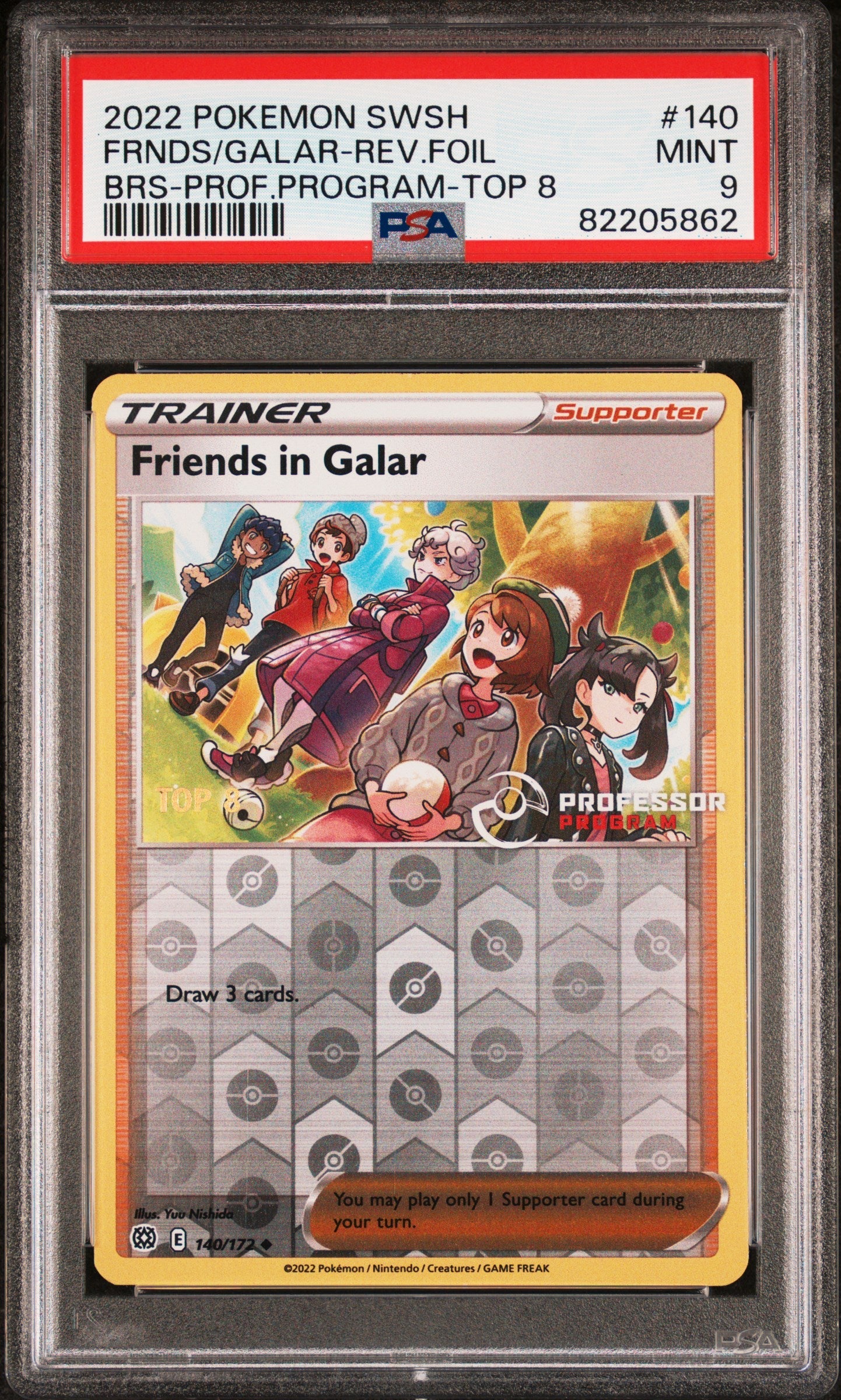 2022 POKEMON PROFESSOR PROGRAM PROMO TOP 8 REVERSE HOLO FRIENDS IN GALAR #140 PSA 9