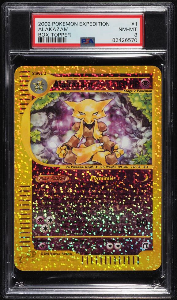 2002 POKEMON EXPEDITION BOX TOPPER ALAKAZAM #1 PSA 8 NM-MT