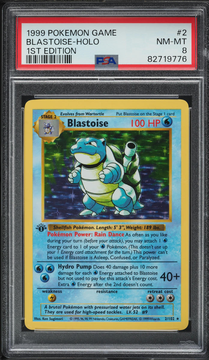 1999 POKEMON BASE SET SHADOWLESS 1ST EDITION HOLO BLASTOISE #2 PSA 8 NM-MT