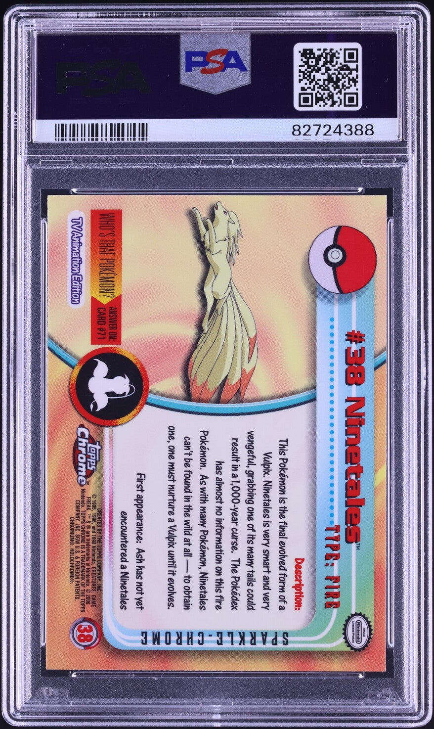2000 TOPPS CHROME POKEMON SERIES 1 SPARKLE NINETALES #38 PSA 10 GEM MINT