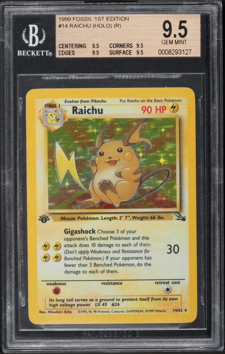 1999 POKEMON FOSSIL 1ST EDITION HOLO RAICHU #14 BGS 9.5 GEM MINT