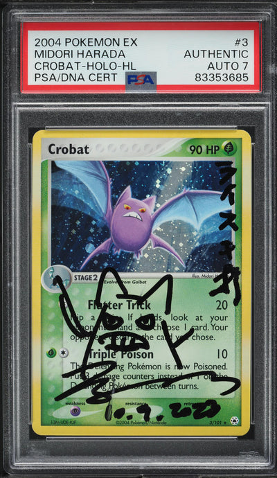 2004 POKEMON EX HIDDEN LEGENDS HOLO CROBAT #3 HARADA AUTO 7 PSA AUTHENTIC