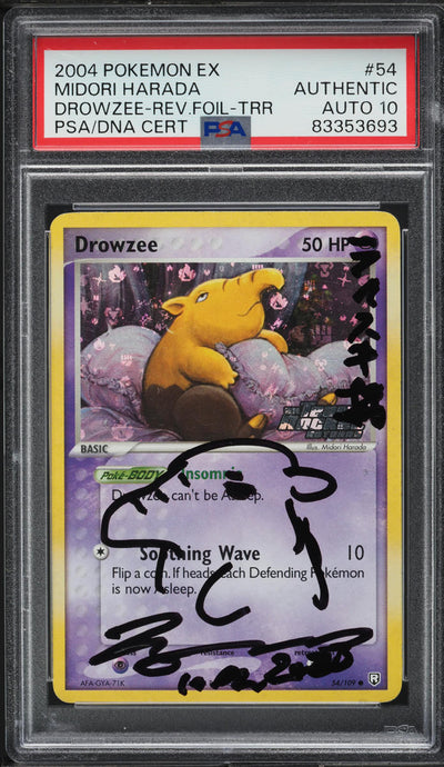 2004 POKEMON EX TEAM ROCKET RETURNS REVERSE HOLO DROWZEE #54 HARADA AUTO 10 PSA AUTHENTIC