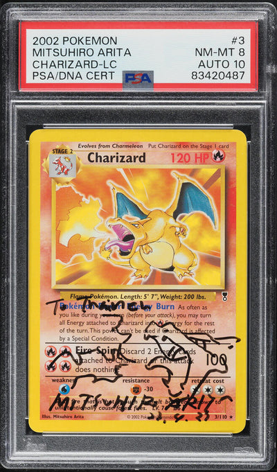 2002 POKEMON LEGENDARY COLLECTION CHARIZARD #3 ARITA AUTO 10 PSA 8