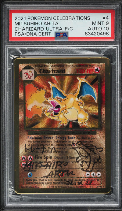 2021 POKEMON CELEBRATIONS ULTRA PREMIUM COLLECTION CHARIZARD #4 ARITA AUTO 10 PSA 9