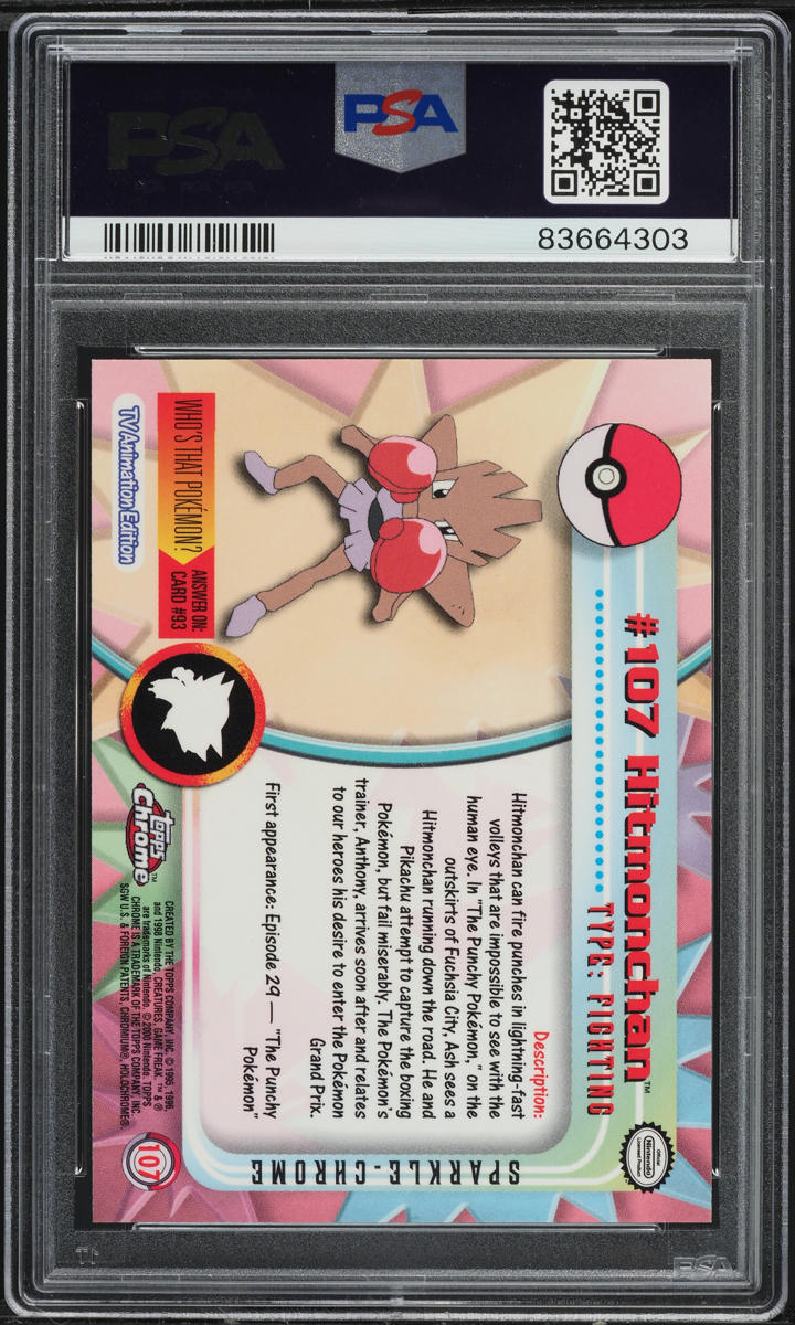 2000 TOPPS CHROME POKEMON SERIES 2 SPARKLE HITMONCHAN #107 PSA 10 GEM MINT