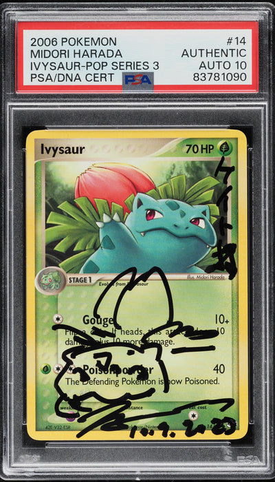 2006 POKEMON POP SERIES 3 IVYSAUR MIDORI HARADA AUTO 10 #14 PSA AUTH