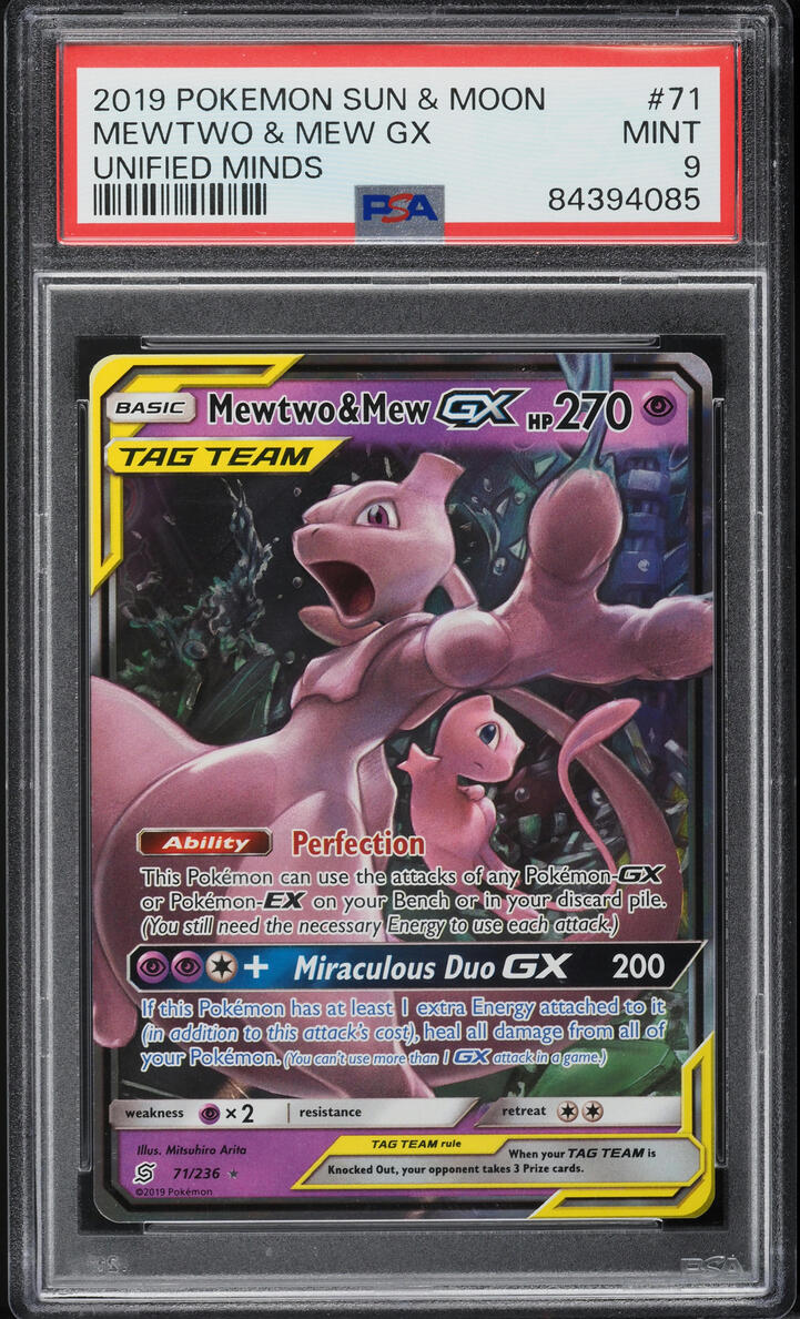 2019 POKEMON SUN & MOON SM UNIFIED MINDS MEWTWO & MEW GX #71 PSA 9 ...