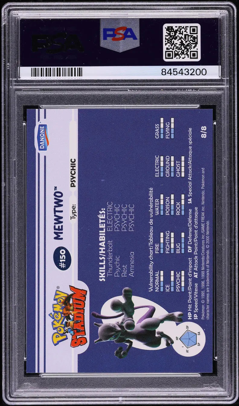 2000 DANONE POKEMON STADIUM TIP SHINY GOLD MEWTWO #8 PSA 10 GEM MINT