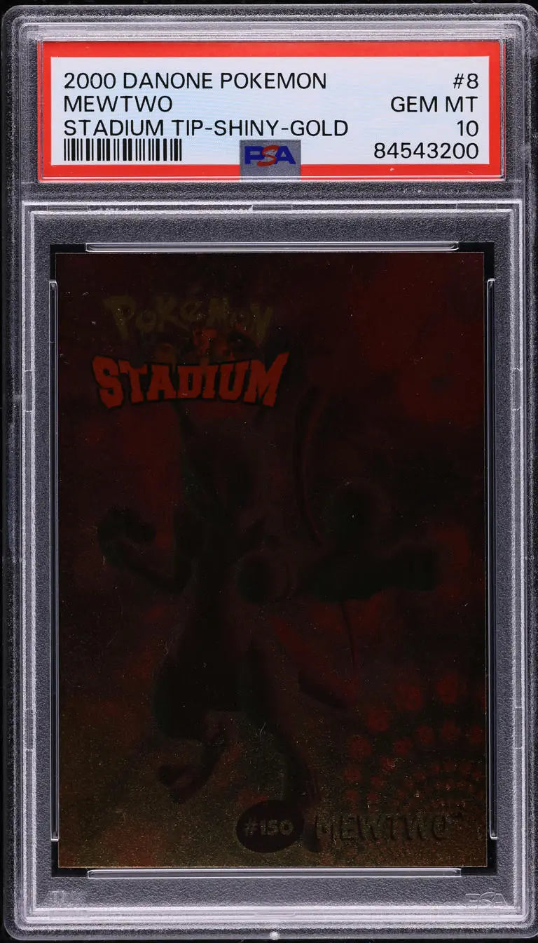 2000 DANONE POKEMON STADIUM TIP SHINY GOLD MEWTWO #8 PSA 10 GEM MINT