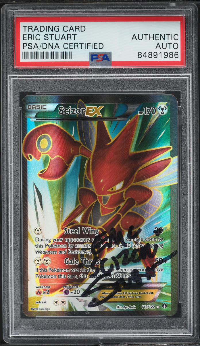 2016 POKEMON XY BREAKPOINT SCIZOR EX #119 ERIC STUART AUTO PSA AUTHENTIC