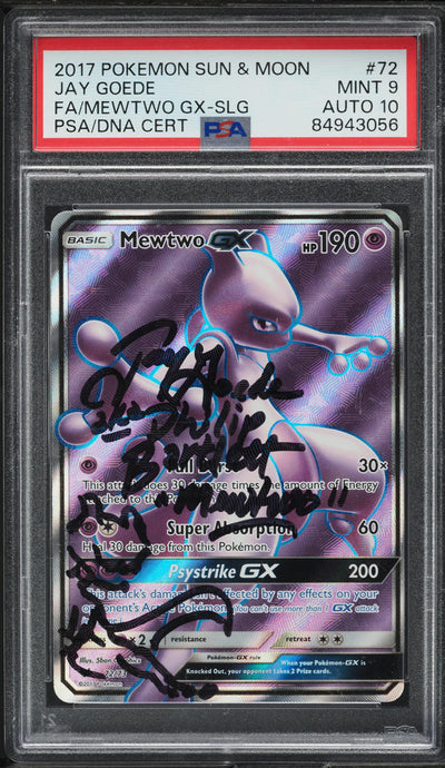 2017 POKEMON SM SHINING LEGENDS MEWTWO GX #72 JAY GOEDE AUTO 10 PSA 9