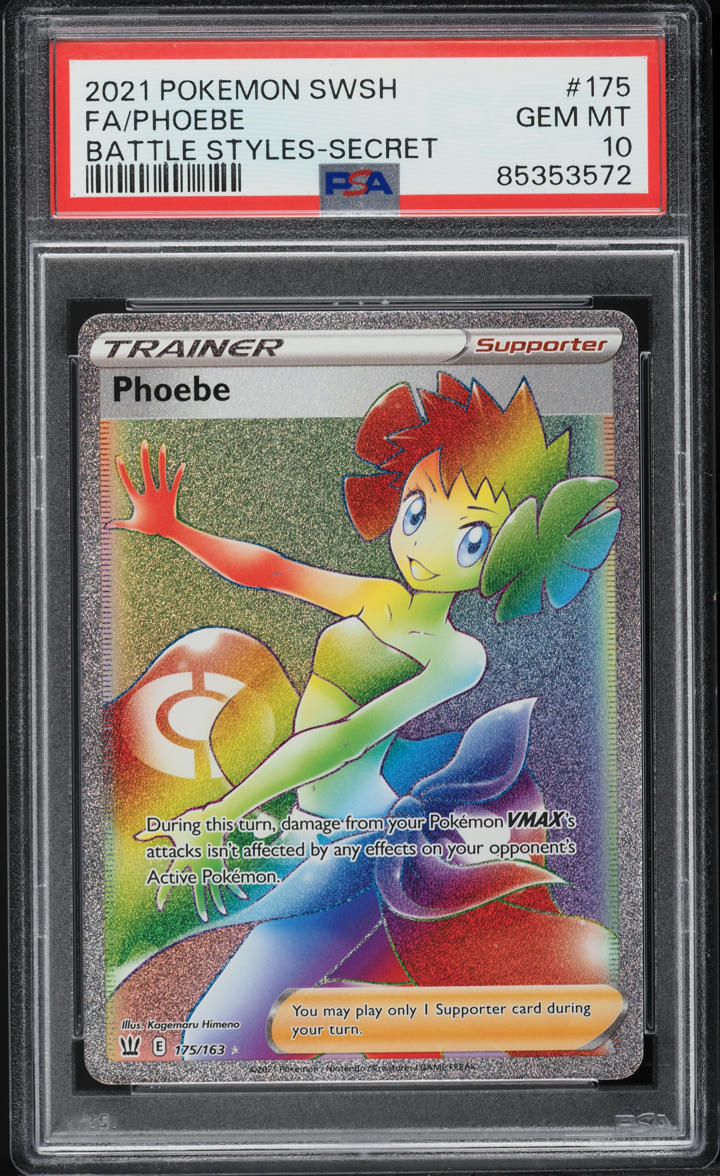 2021 POKEMON SWORD & SHIELD BATTLE STYLES HYPER RARE PHOEBE #175 PSA 10 GEM MINT