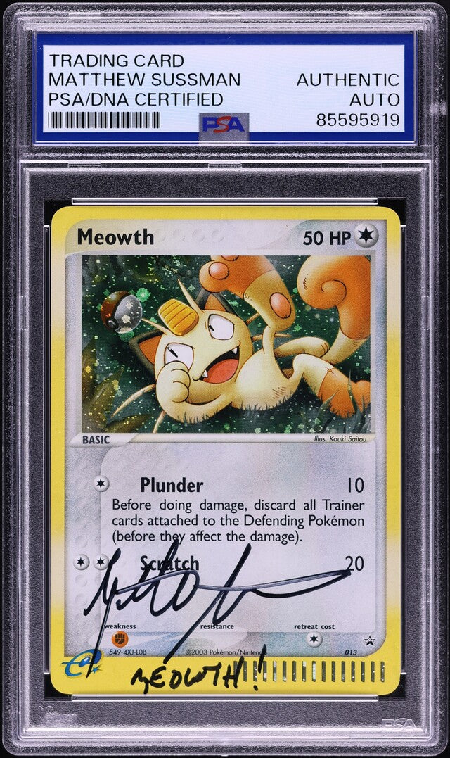 2003 POKEMON BLACK STAR PROMO HOLO MEOWTH #13 MATTHEW SUSSMAN AUTO PSA AUTH *VOICE ACTOR*