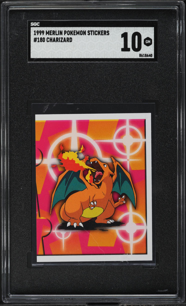 Charizard Merlin Sticker 1999 MERLIN POKEMON STICKERS CHARIZARD #180 SGC 10 GEM MINT – lowpopping