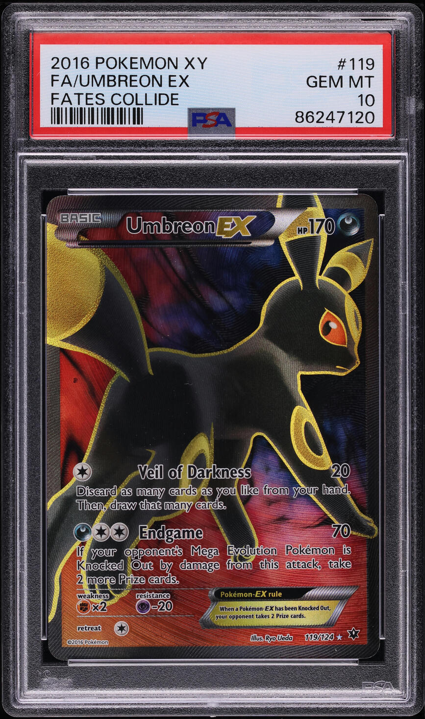 2016 POKEMON XY FATES COLLIDE FULL ART UMBREON EX #119 PSA 10 GEM