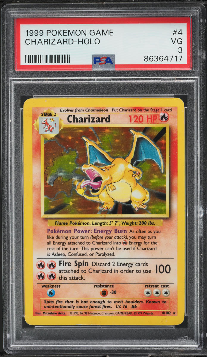 1999 POKEMON BASE SET HOLO CHARIZARD #4 PSA 3 VG
