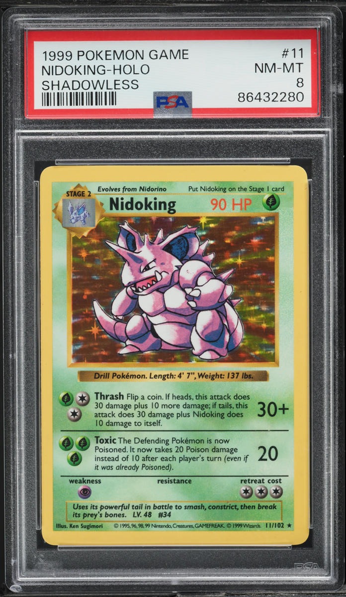 1999 POKEMON BASE SET SHADOWLESS HOLO NIDOKING #11 PSA 8 NM-MT