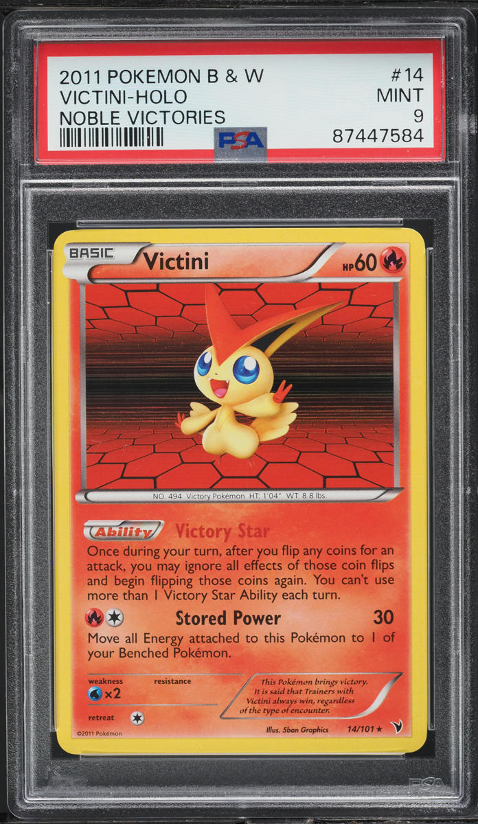 2011 POKEMON BLACK & WHITE NOBLE VICTORIES HOLO VICTINI #14 PSA 9 MINT