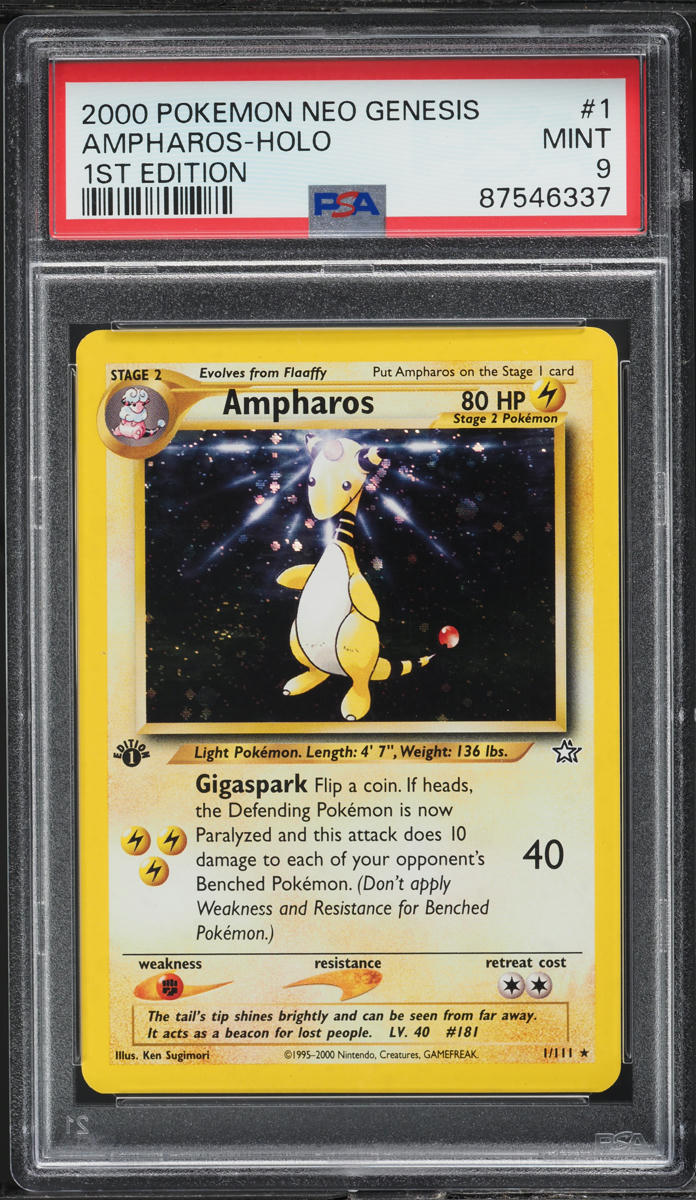 2000 POKEMON NEO GENESIS 1ST EDITION HOLO AMPHAROS #1 PSA 9 MINT