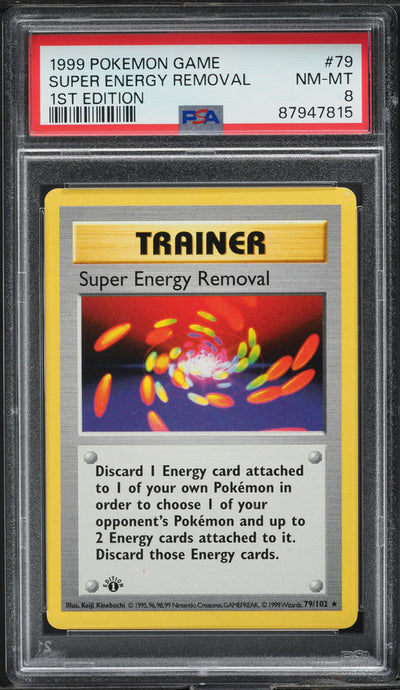 1999 POKEMON BASE SET SHADOWLESS 1ST EDITION SUPER ENERGY REMOVAL #79 PSA 8 NM-MT