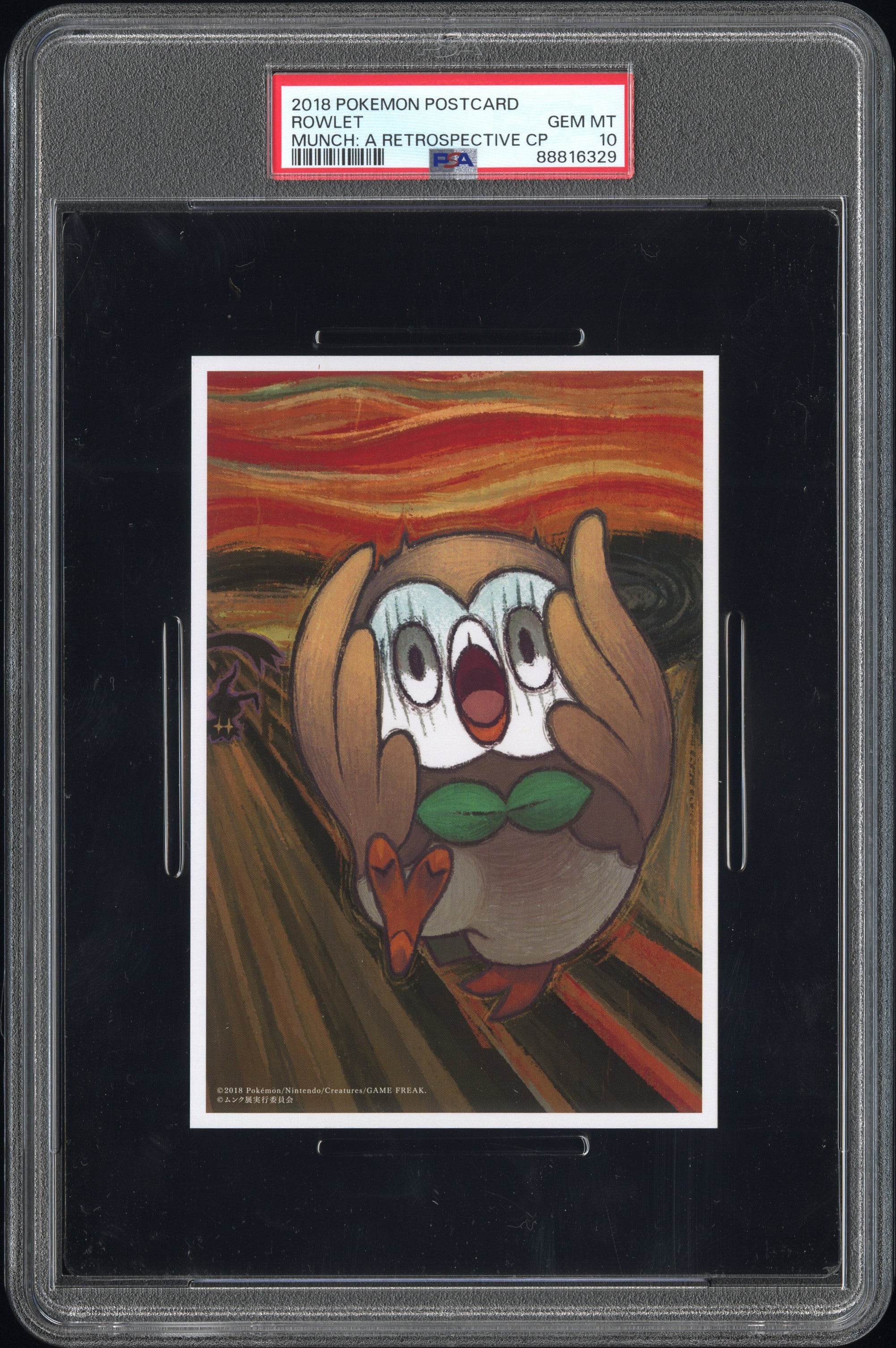 Munch Rowlet 2018 POKEMON JAPANESE MUNCH A RETROSPECTIVE SCREAM ROWLET POSTCARD PSA ...