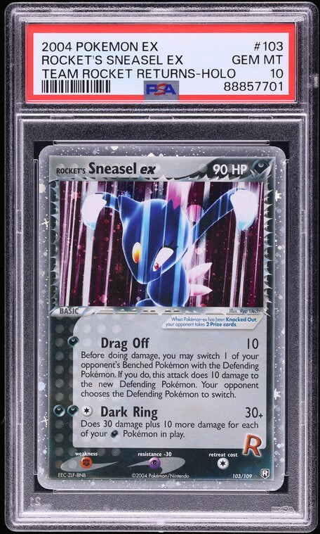 2004 POKEMON EX TEAM ROCKET RETURNS HOLO ROCKET'S SNEASEL EX #103 PSA 10 GEM MINT