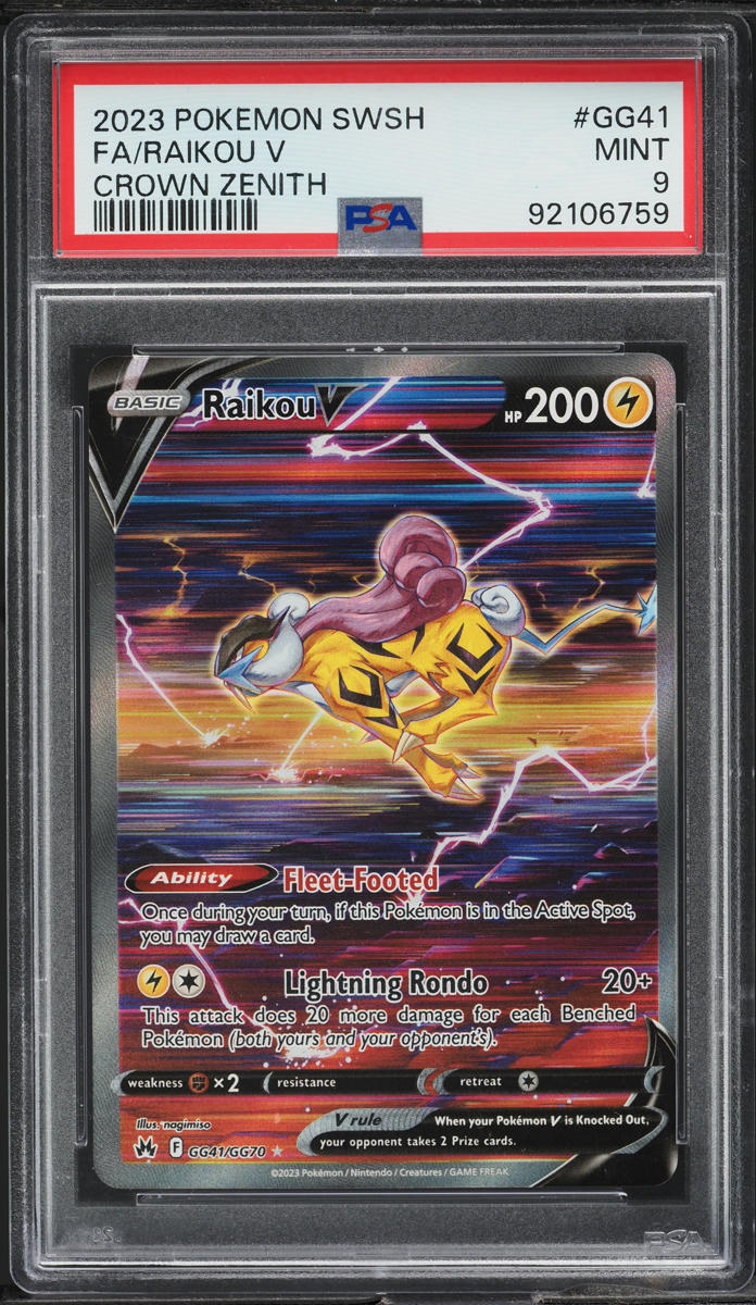 2023 POKEMON SWORD & SHIELD CROWN ZENITH FULL ART RAIKOU V #GG41 PSA 9 MINT