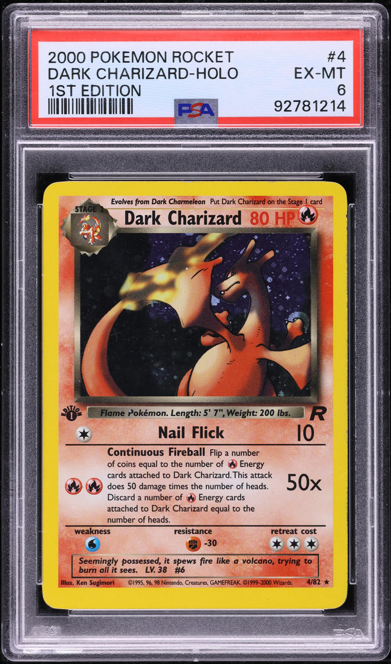 2000 POKEMON TEAM ROCKET 1ST EDITION HOLO DARK CHARIZARD #4 PSA 6 EXMT