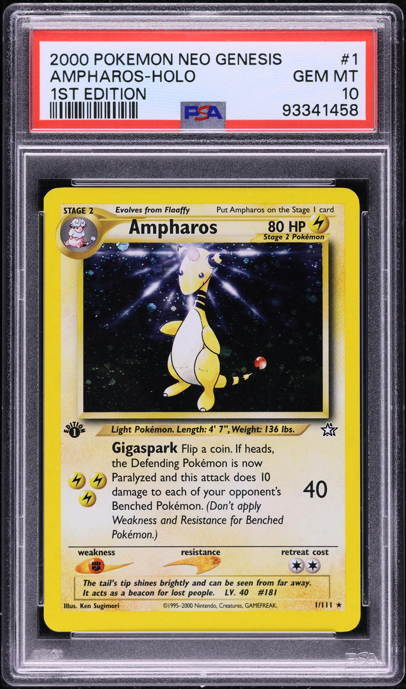 2000 POKEMON NEO GENESIS 1ST EDITION HOLO AMPHAROS #1 PSA 10 GEM MINT