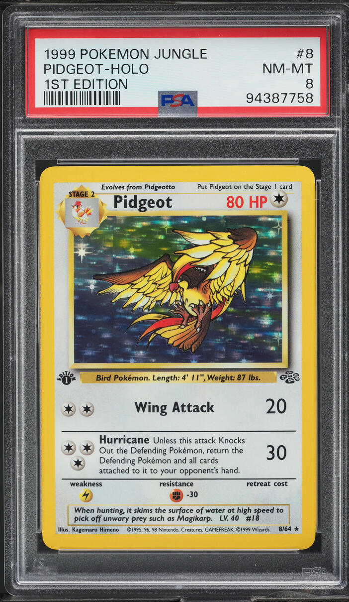 1999 POKEMON JUNGLE 1ST EDITION HOLO PIDGEOT #8 PSA 8 NM-MT