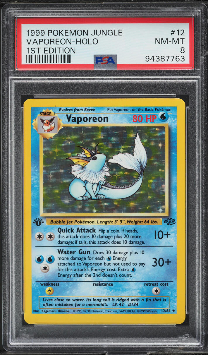 1999 POKEMON JUNGLE 1ST EDITION HOLO VAPOREON #12 PSA 8 NM-MT