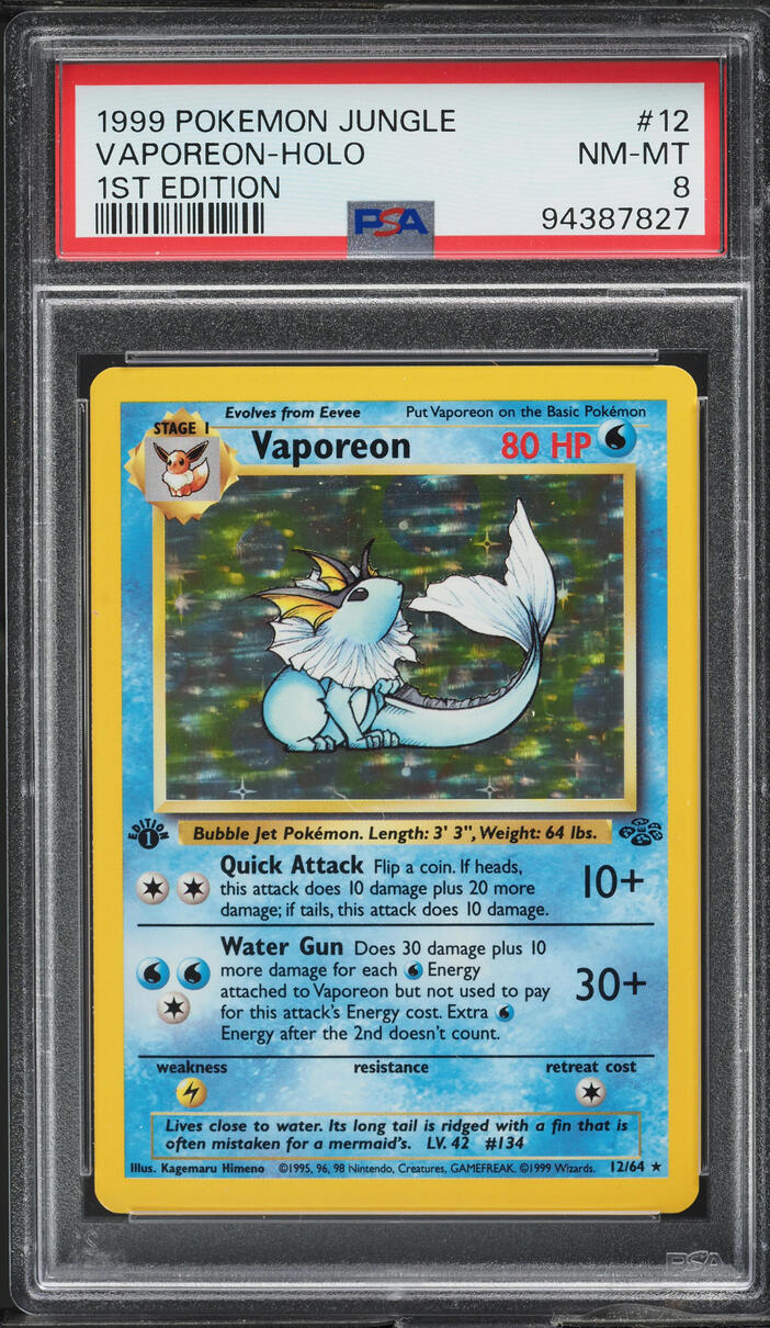 1999 POKEMON JUNGLE 1ST EDITION HOLO VAPOREON #12 PSA 8 NM-MT