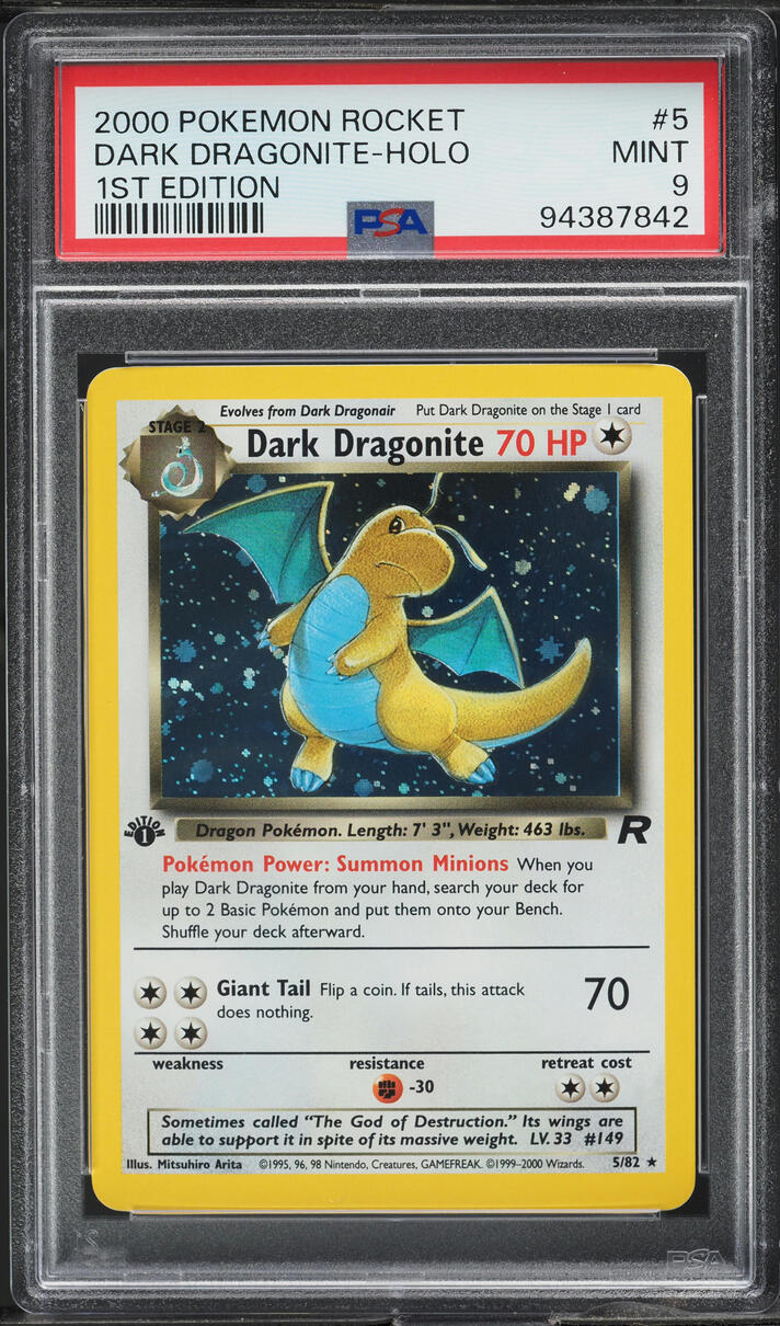 2000 POKEMON TEAM ROCKET 1ST EDITION HOLO DARK DRAGONITE #5 PSA 9 MINT