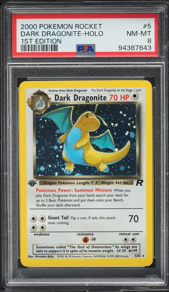 2000 POKEMON TEAM ROCKET 1ST EDITION HOLO DARK DRAGONITE #5 PSA 8 NM-MT