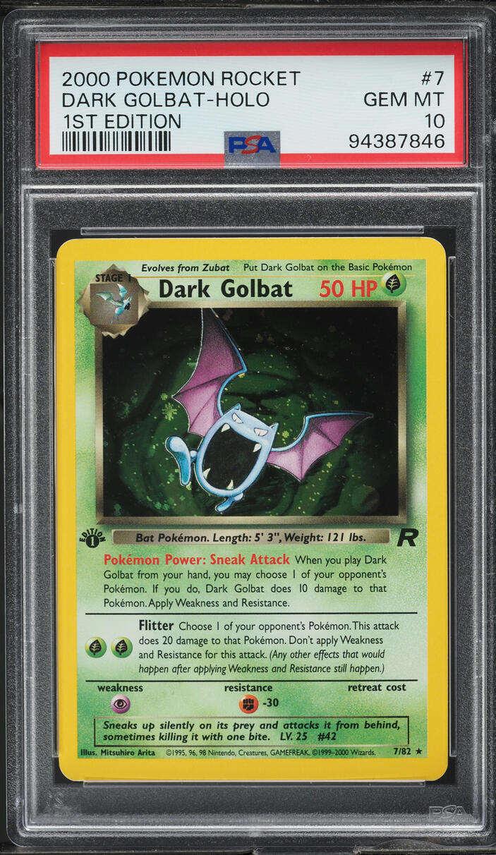 2000 POKEMON TEAM ROCKET 1ST EDITION HOLO DARK GOLBAT #7 PSA 10 GEM MINT