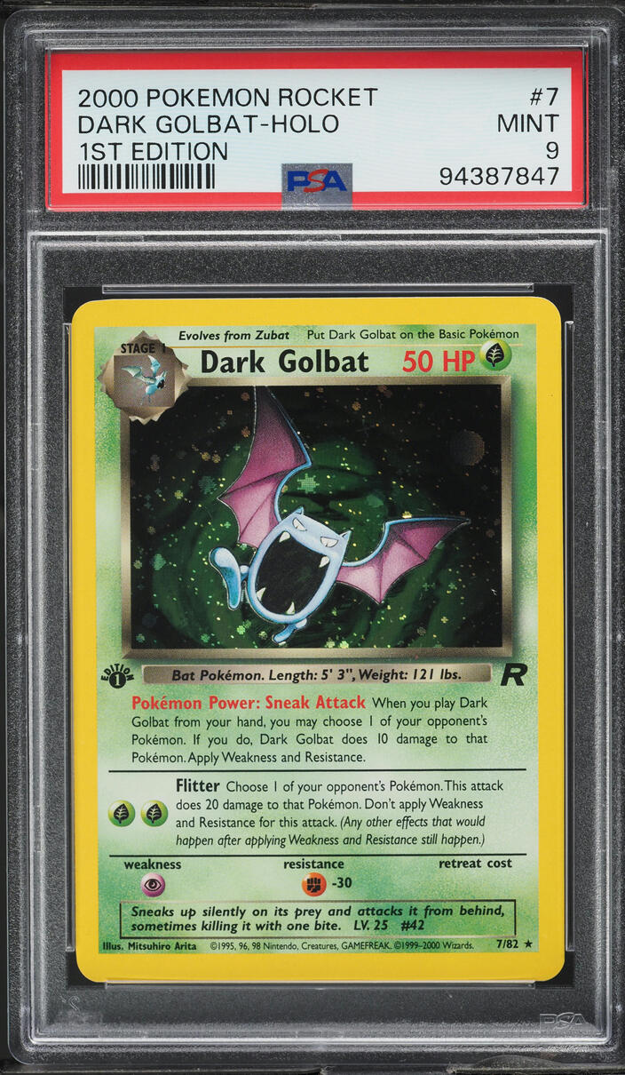 2000 POKEMON TEAM ROCKET 1ST EDITION HOLO DARK GOLBAT #7 PSA 9 MINT