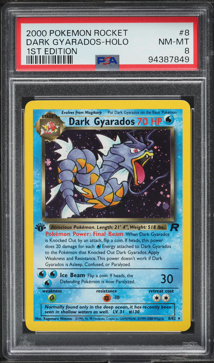 2000 POKEMON TEAM ROCKET 1ST EDITION HOLO DARK GYARADOS #8 PSA 8 NM-MT