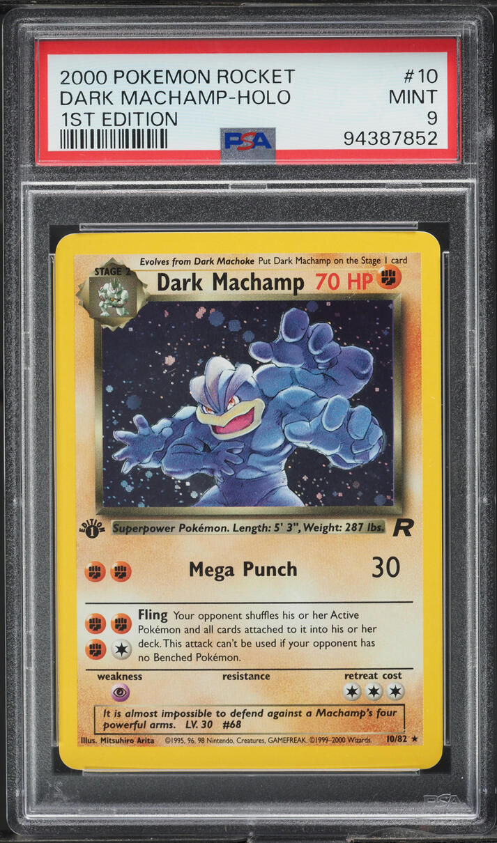 2000 POKEMON TEAM ROCKET 1ST EDITION HOLO DARK MACHAMP #10 PSA 9 MINT