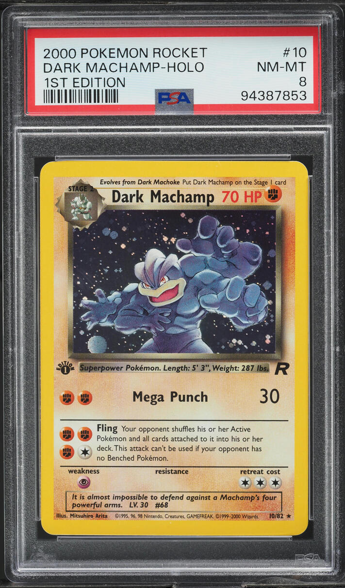 2000 POKEMON TEAM ROCKET 1ST EDITION HOLO DARK MACHAMP #10 PSA 8 NM-MT