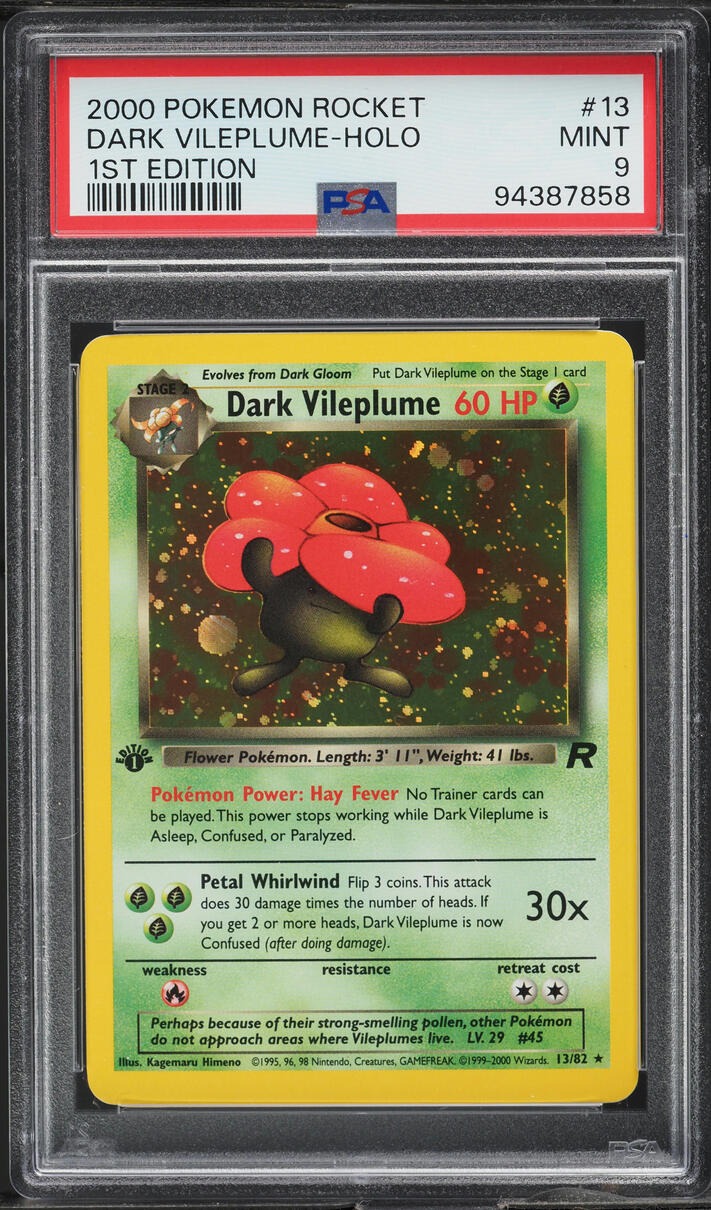 2000 POKEMON TEAM ROCKET 1ST EDITION HOLO DARK VILEPLUME #13 PSA 9 MINT